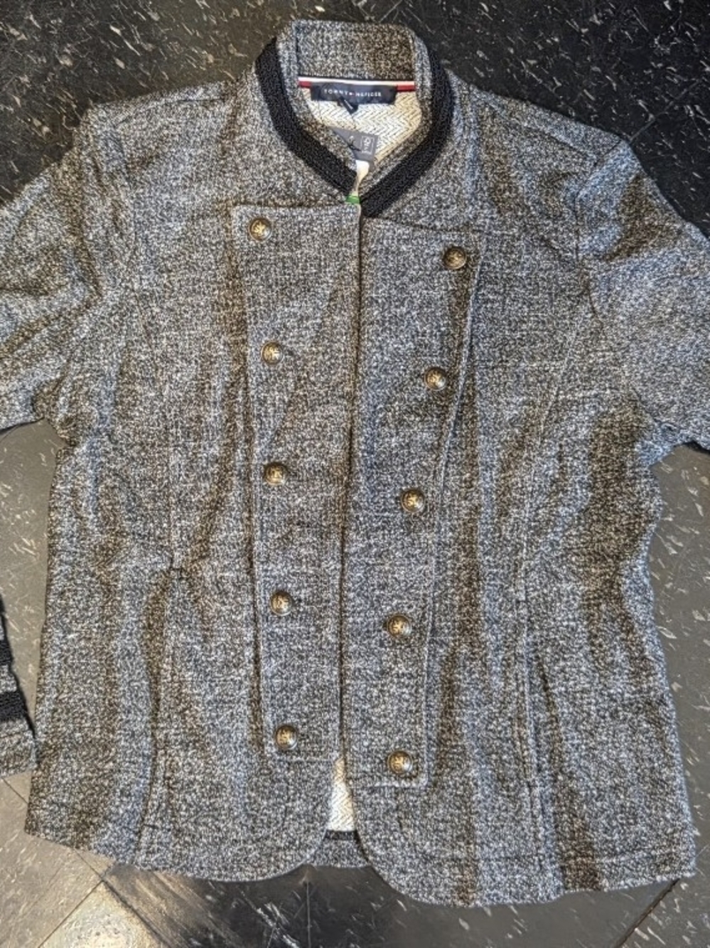 Tommy Hilfiger Grey Marled Military Band Jacket - Women's L